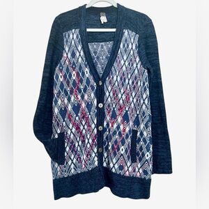 We The Free Women’s Navy, Pink and White Argyle Cardigan Size Large